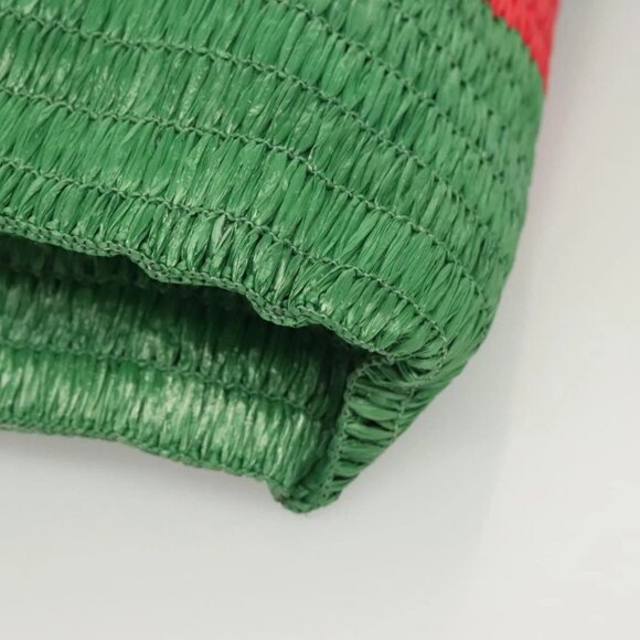 GUCCI Hand Bag Straw Green Red 524810 Auth bs26626 - Picture 3 of 16